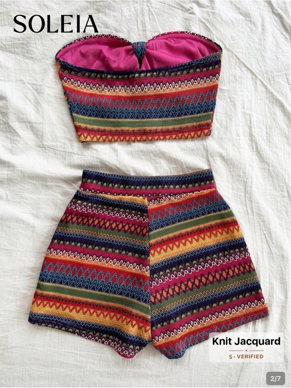 NEW: SHEIN Pink and Multicolor Knit Tube Top & Short Set - Picture 3 of 9